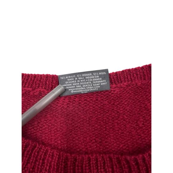 Wooden Ships Womens Red #67 Football Jersey Mohair Wool Blend Sweater Sz S/M - Picture 8 of 12